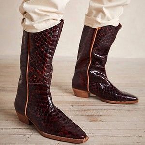 FREE PEOPLE Montage Dark Amber Croc Tall Western Boots